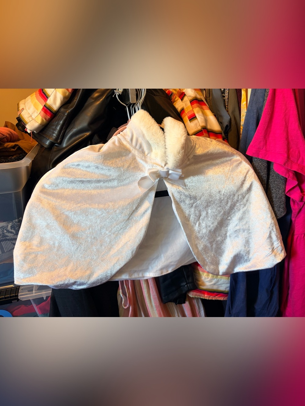 Disney White Faux Fur Capelet with Bow